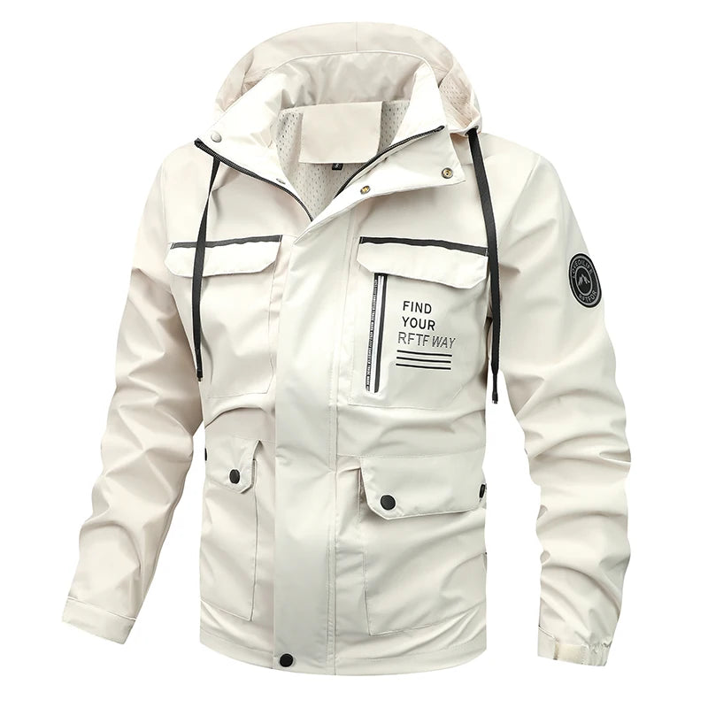 Men's Jacket 2024 Spring and Autumn Solid Colour Mountain System Outdoor Mountaineering Work Coat Men's Waterproof Stormcoat