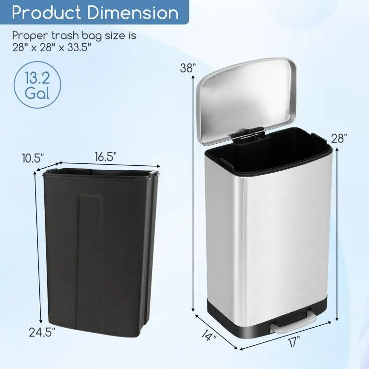 13.2 Gal Stainless Steel Trash Can with Lock Device for Garbage Disposal