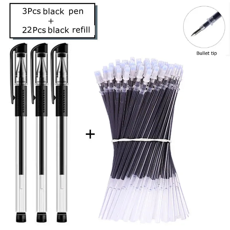 7/35 PCS Gel pens Set Black Blue Refill Gel Pen Bullet Tip 0.5mm School & office Supplies Stationery Writing Tool stationery