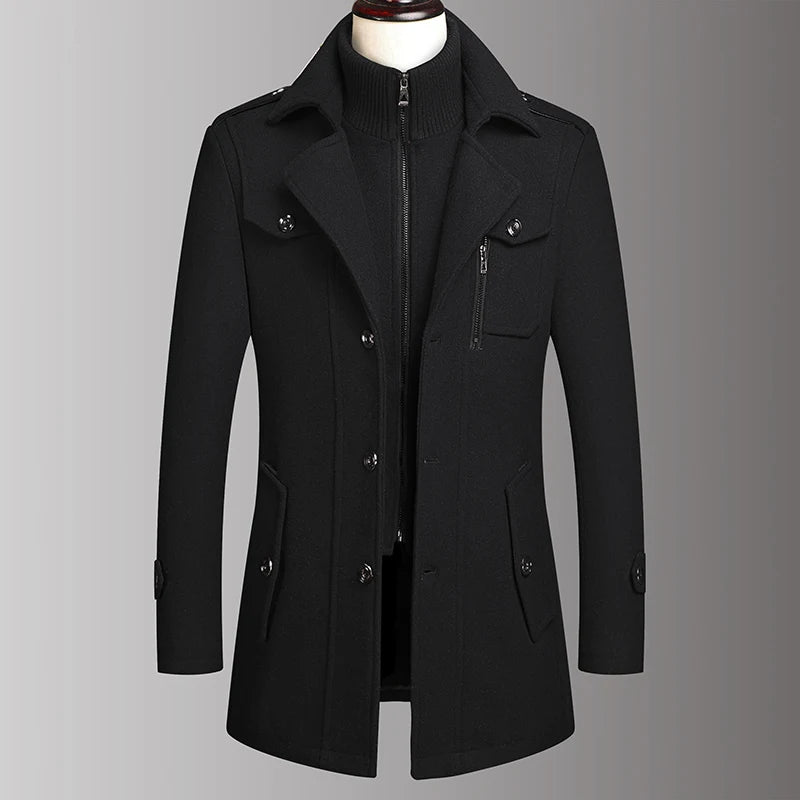 Men's Double Collar Wool Coat Fashion Handsome Autumn Winter Business Style High Quality Middle-aged Men's Fashion Woolen Coat