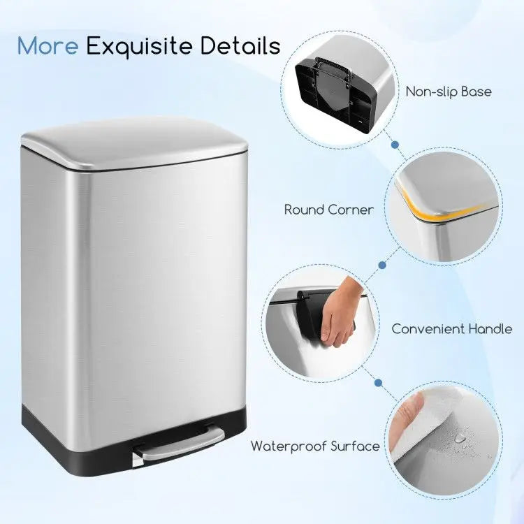 13.2 Gal Stainless Steel Trash Can with Lock Device for Garbage Disposal
