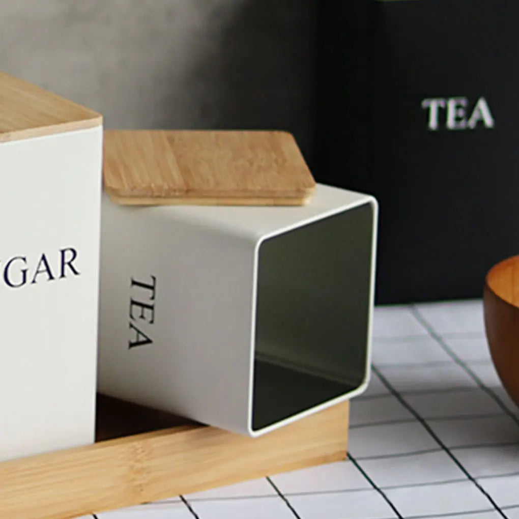 3Pcs Coffee Bean Storage Bottle with Bamboo Lid Simple Style Tea Coffee Sugar Storage Jar Tea Can Kitchen Storage & Organization