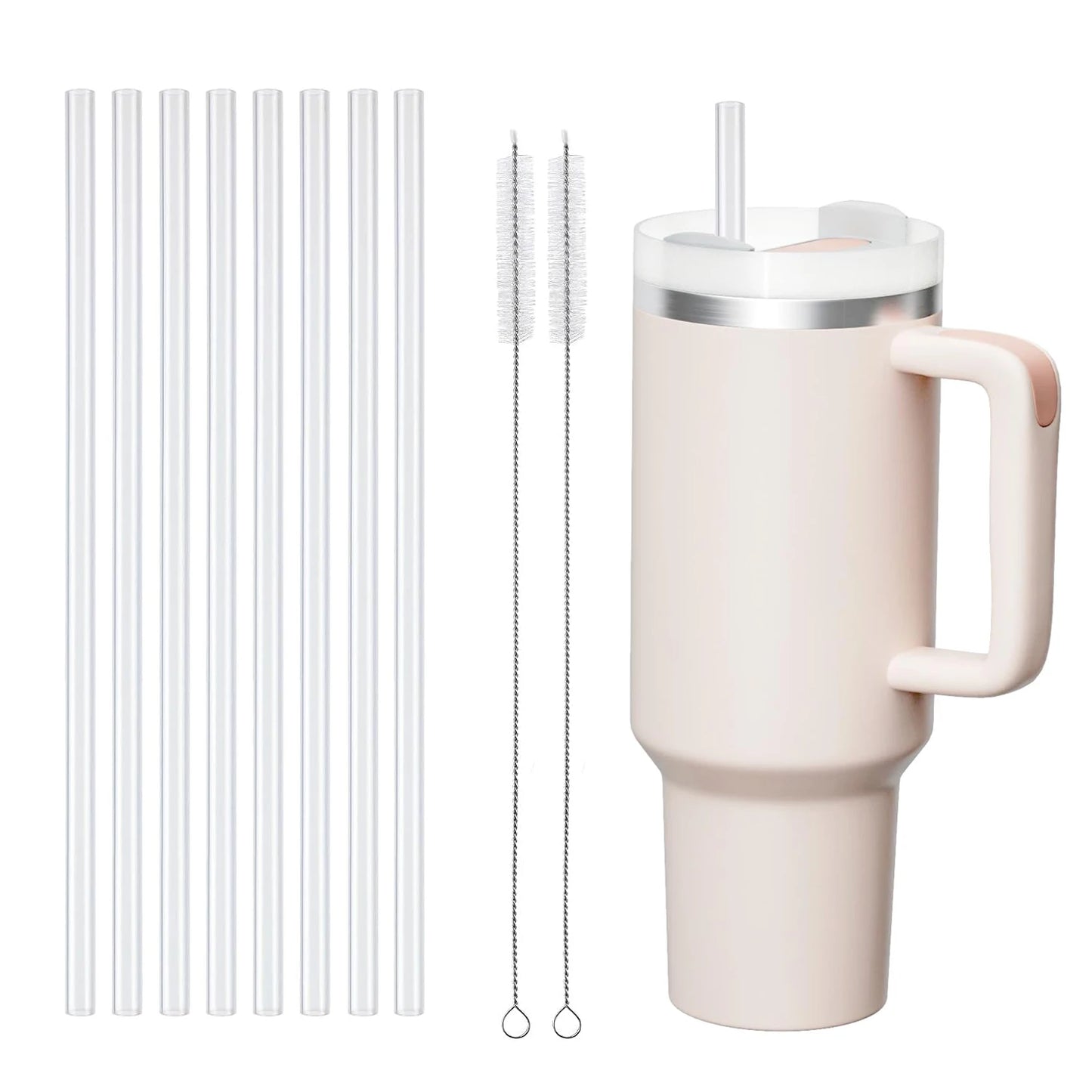 Replacement Straws for Stanley 40 oz Cup Tumbler, 12 Pack Clear Reusable Plastic Straws, 2 Straw Brushes,for Stanley Cup