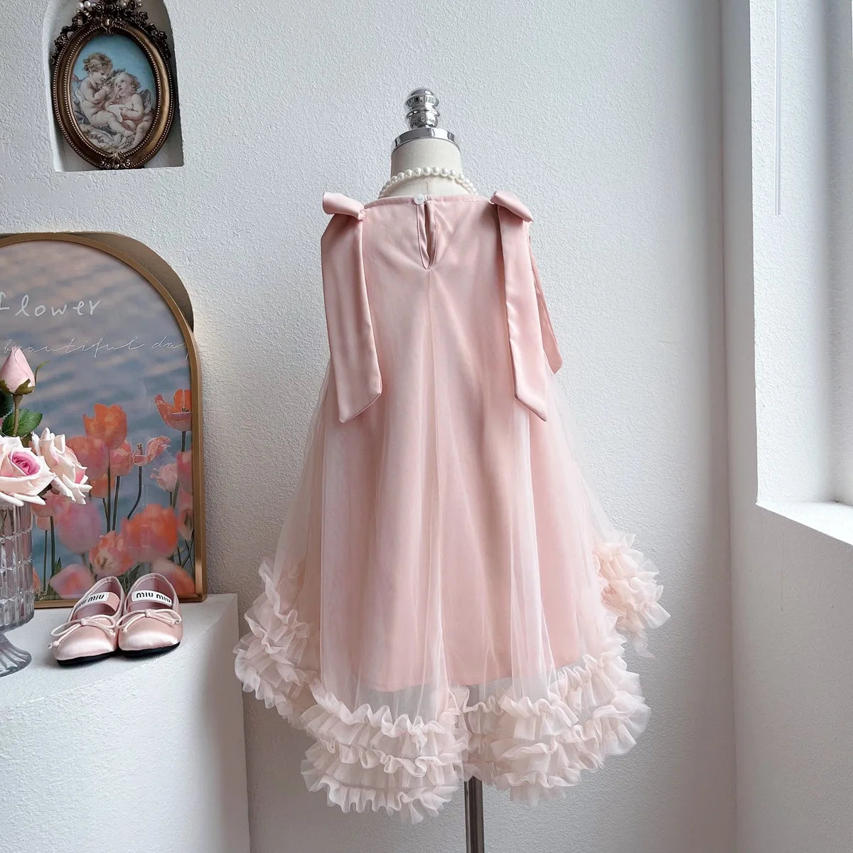 Sleeveless Loose Beach Mermaid Dress Baby Girls Cute Ruffled Pink Bow Lace Irregular Dress Graduation Ball Gown Party Dress 2025
