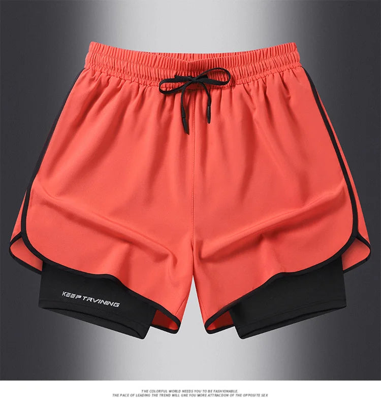 UETEEY Men's Shorts 2 in 1 Sports Fitness Gym Running Workout Shorts Hidden Pocket Quick Drying Cycling Jogging Men Short Pants