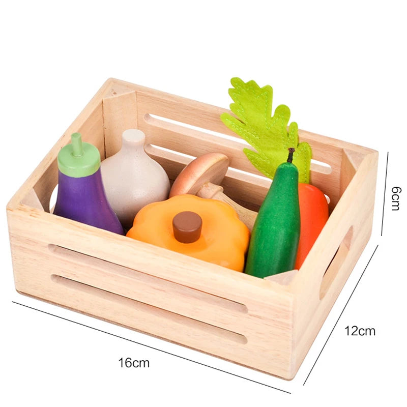 Children Wooden Kitchen Dessert Making Toys Pretend Play Montessori Fruits Vegetables Seafood Simulation Food Set Toys for Girls