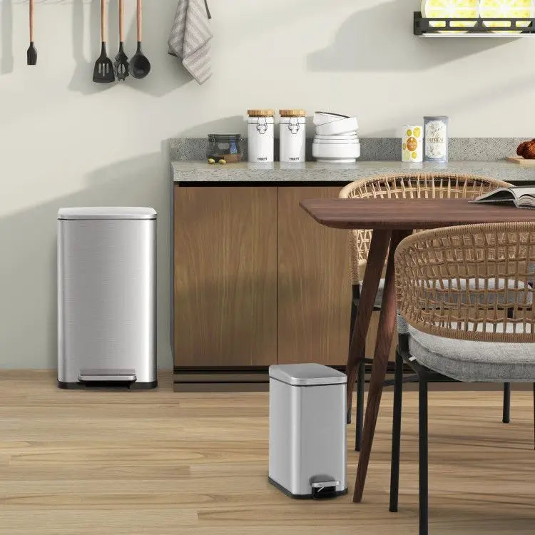 10.5 Gal and 1.6 Gal Step Trash Can Combo Set Detachable Inner Buckets for Convenient Kitchen Storage