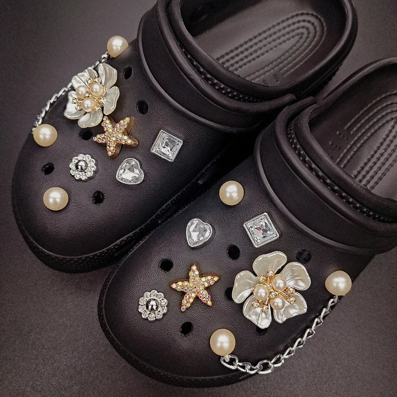 Summer Floral Starfish Shoe Charms for Crocs Garden Pins DIY Sandals Shoes Decorations Beach Slipper Accessories Party Women Set