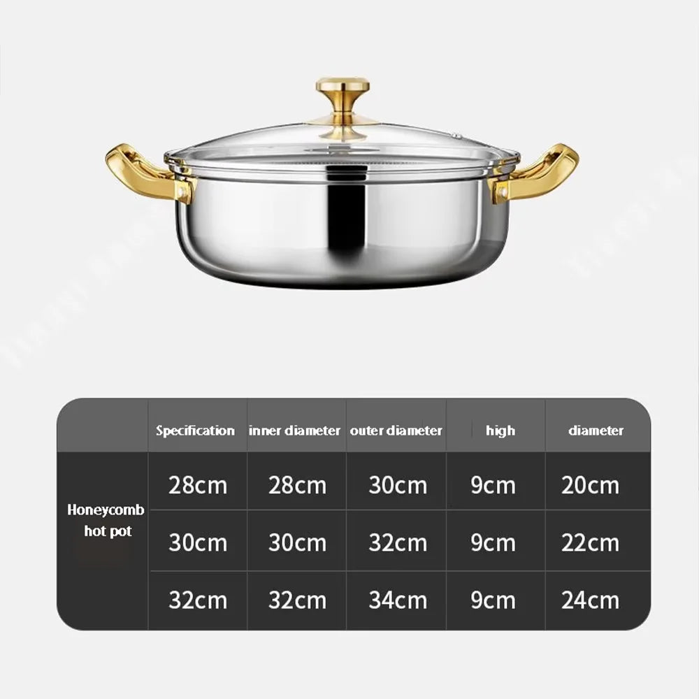 30cm Stainless Steel Frying Pan Honeycomb Non-stick Soup Pot wok with lid Home Induction Cooker Gas Stove Stew Kitchen Cookware