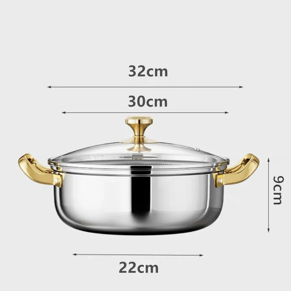 30cm Stainless Steel Frying Pan Honeycomb Non-stick Soup Pot wok with lid Home Induction Cooker Gas Stove Stew Kitchen Cookware