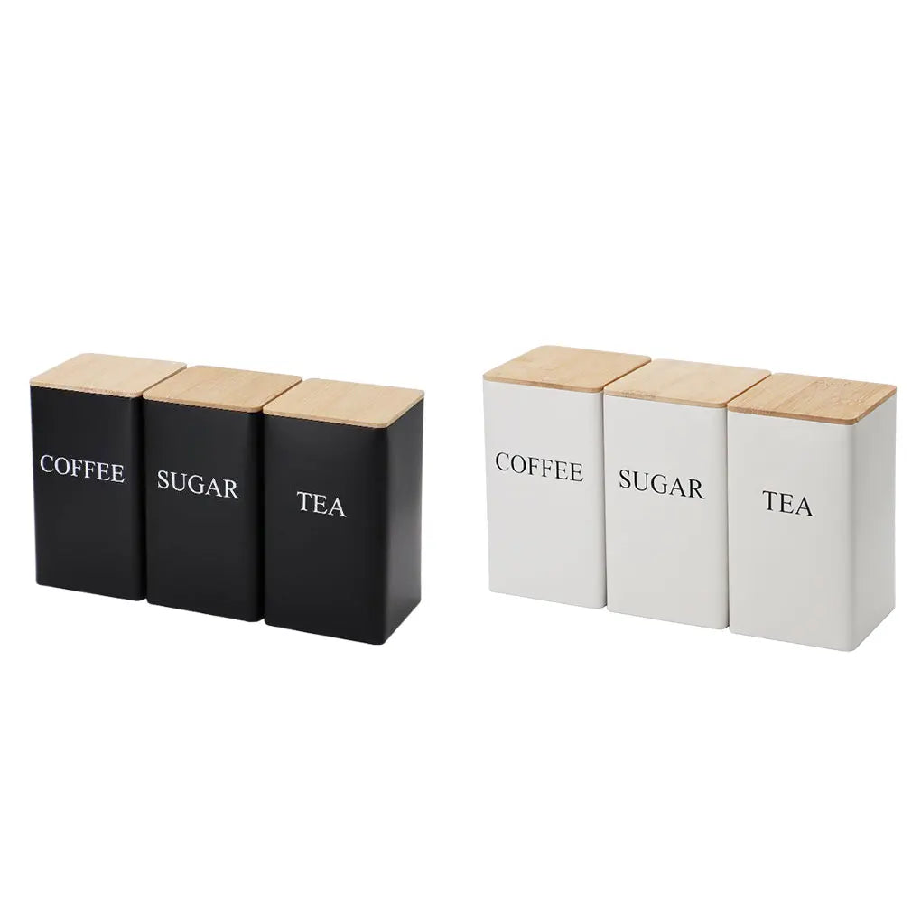 3Pcs Coffee Bean Storage Bottle with Bamboo Lid Simple Style Tea Coffee Sugar Storage Jar Tea Can Kitchen Storage & Organization