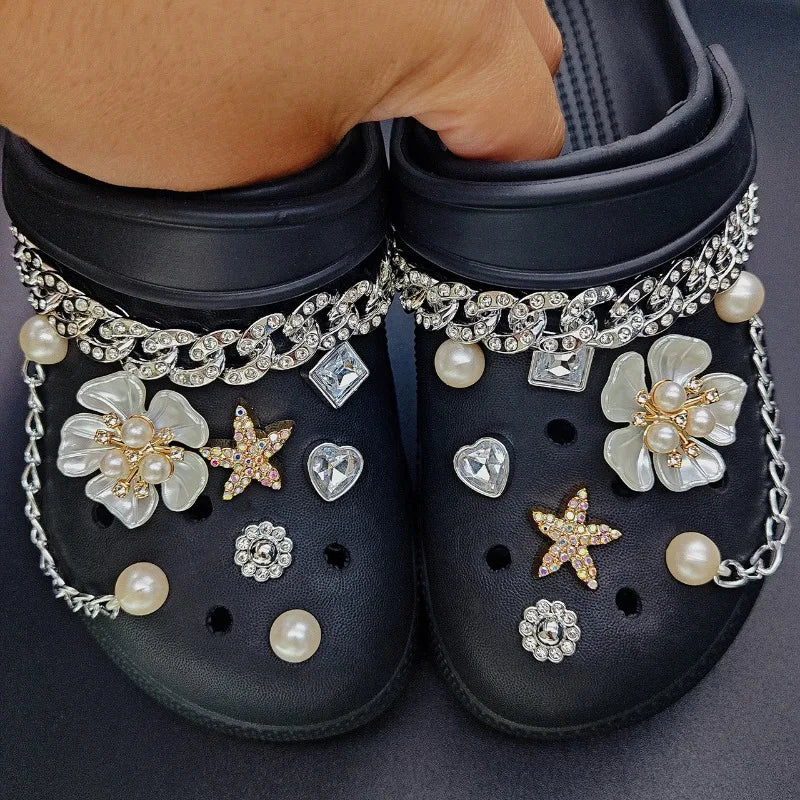 Summer Floral Starfish Shoe Charms for Crocs Garden Pins DIY Sandals Shoes Decorations Beach Slipper Accessories Party Women Set