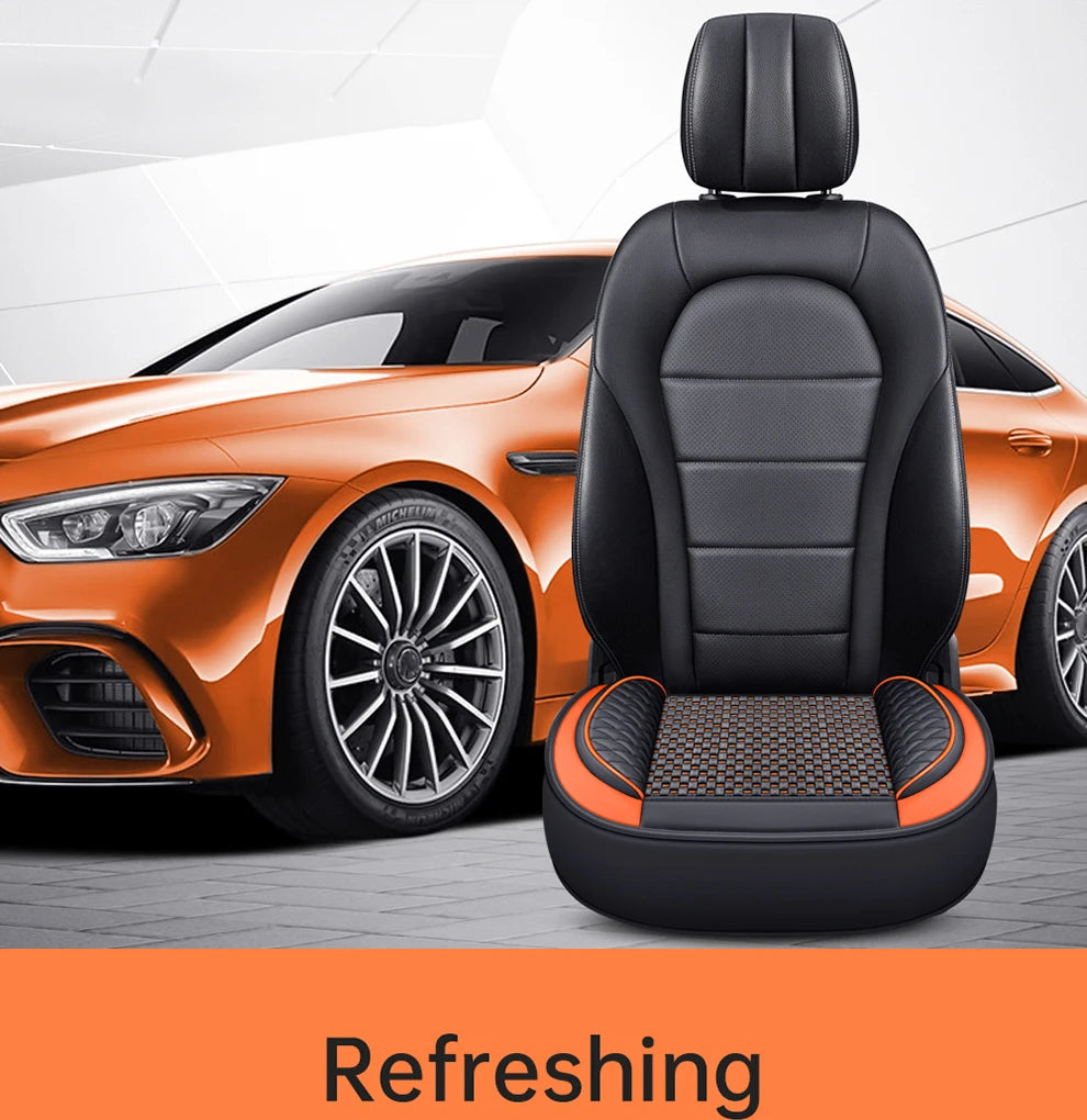Universal Car Seat Cover Ice Silk + PU Leather Seat Anti-slip Protection Cushion Luxury Seat Decoration Styling Accessories