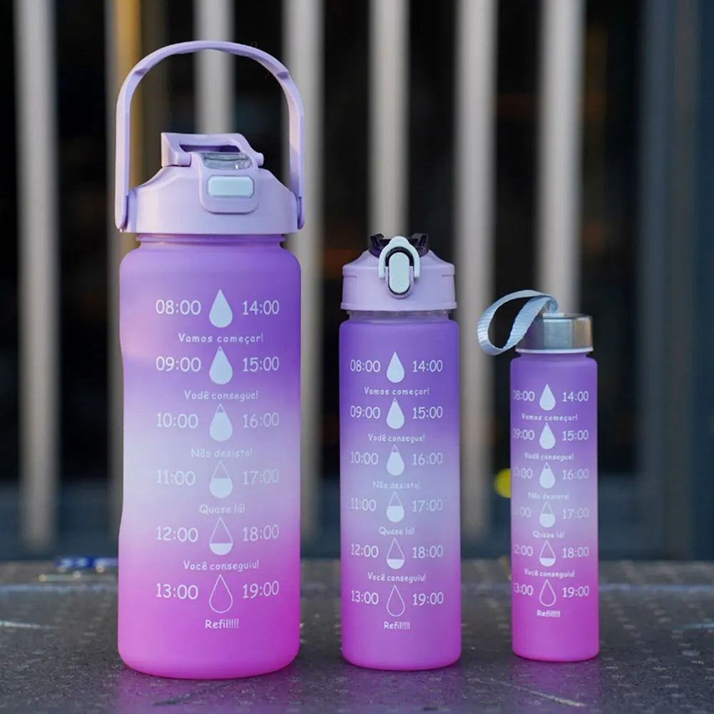 3PCS Leakproof Water Bottles with Times to Drink and Straw Motivational Drinking Sports Water Bottle for Fitness Gym Outdoor