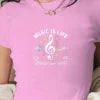MUSIC IS LIFE Women's Fashion Short T-Shirt Slim Fit Y2K Style with Printed Pattern Knitted Fabric