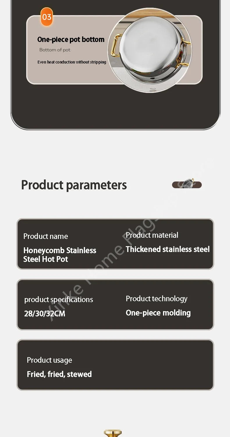 30cm Stainless Steel Frying Pan Honeycomb Non-stick Soup Pot wok with lid Home Induction Cooker Gas Stove Stew Kitchen Cookware