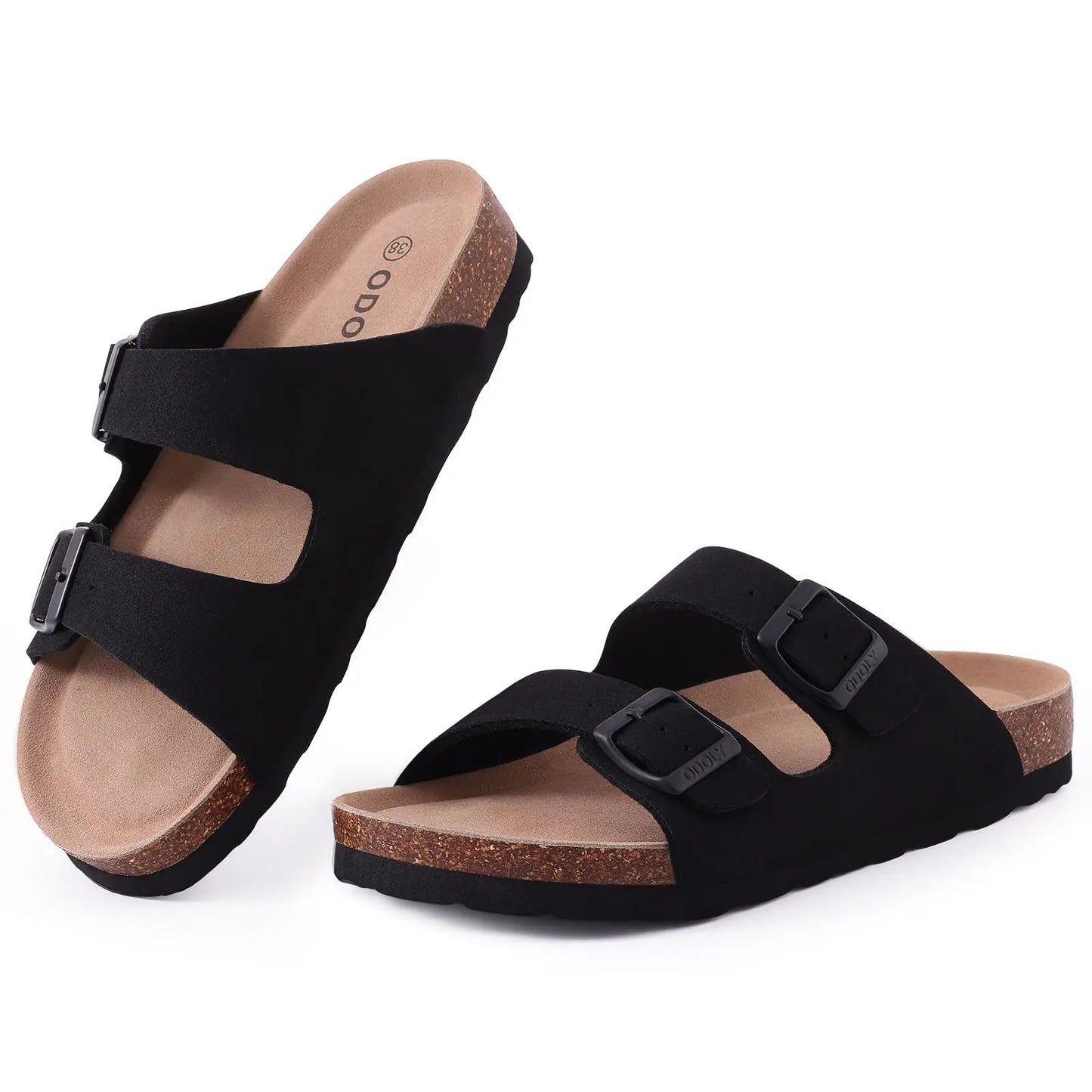 Crestar Classic Women's Cork Slippers Fashion Double Buckle Outdoor Beach Sandal Cork Footbed Leather Sandals Unisex Clogs Shoes