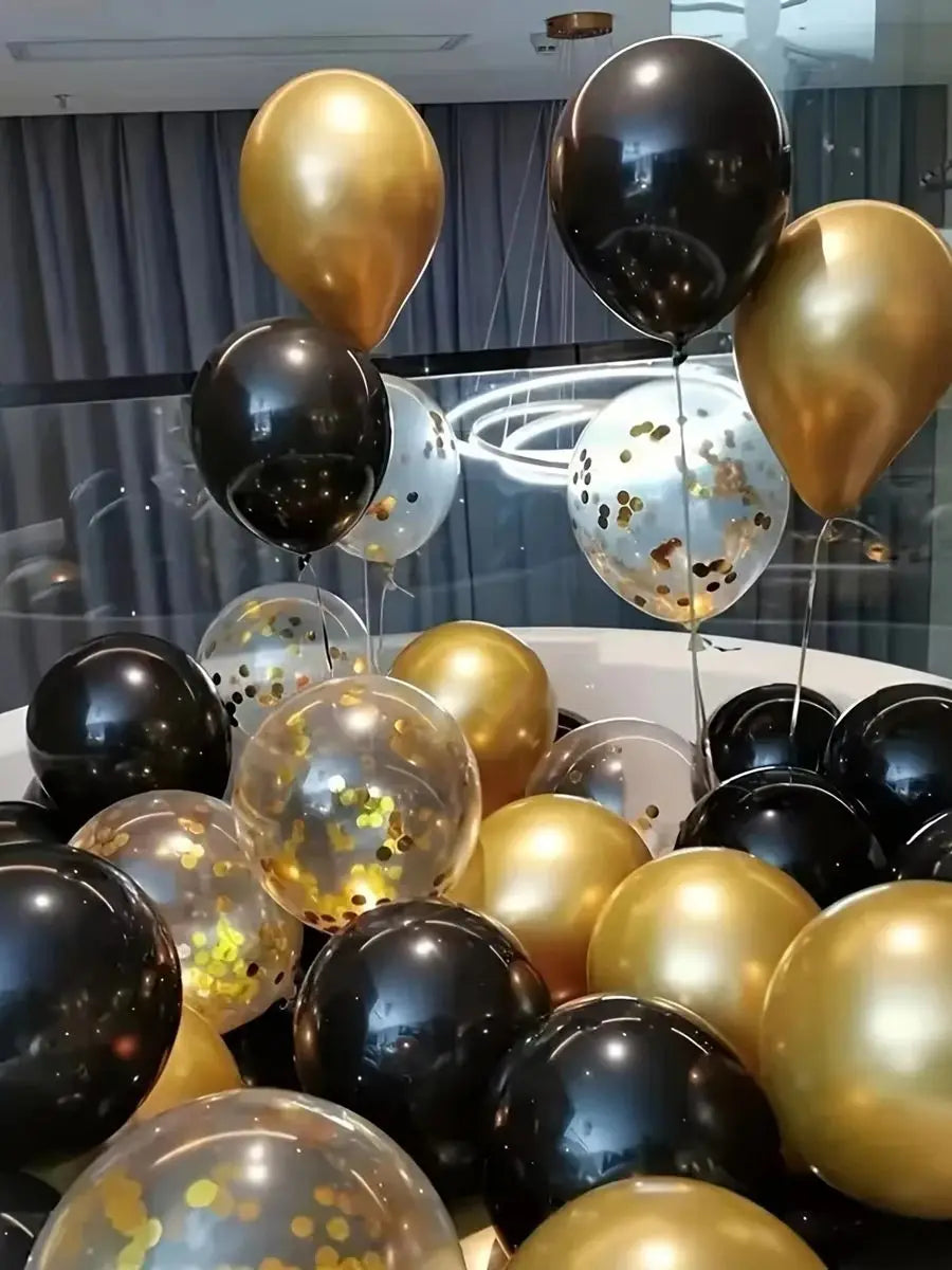 16pcs Black and Metallic Gold Balloons for Birthday New Year Wedding Graduation Party Baby Shower Decorations