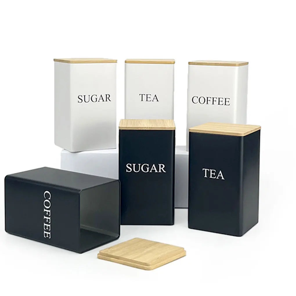 3Pcs Coffee Bean Storage Bottle with Bamboo Lid Simple Style Tea Coffee Sugar Storage Jar Tea Can Kitchen Storage & Organization