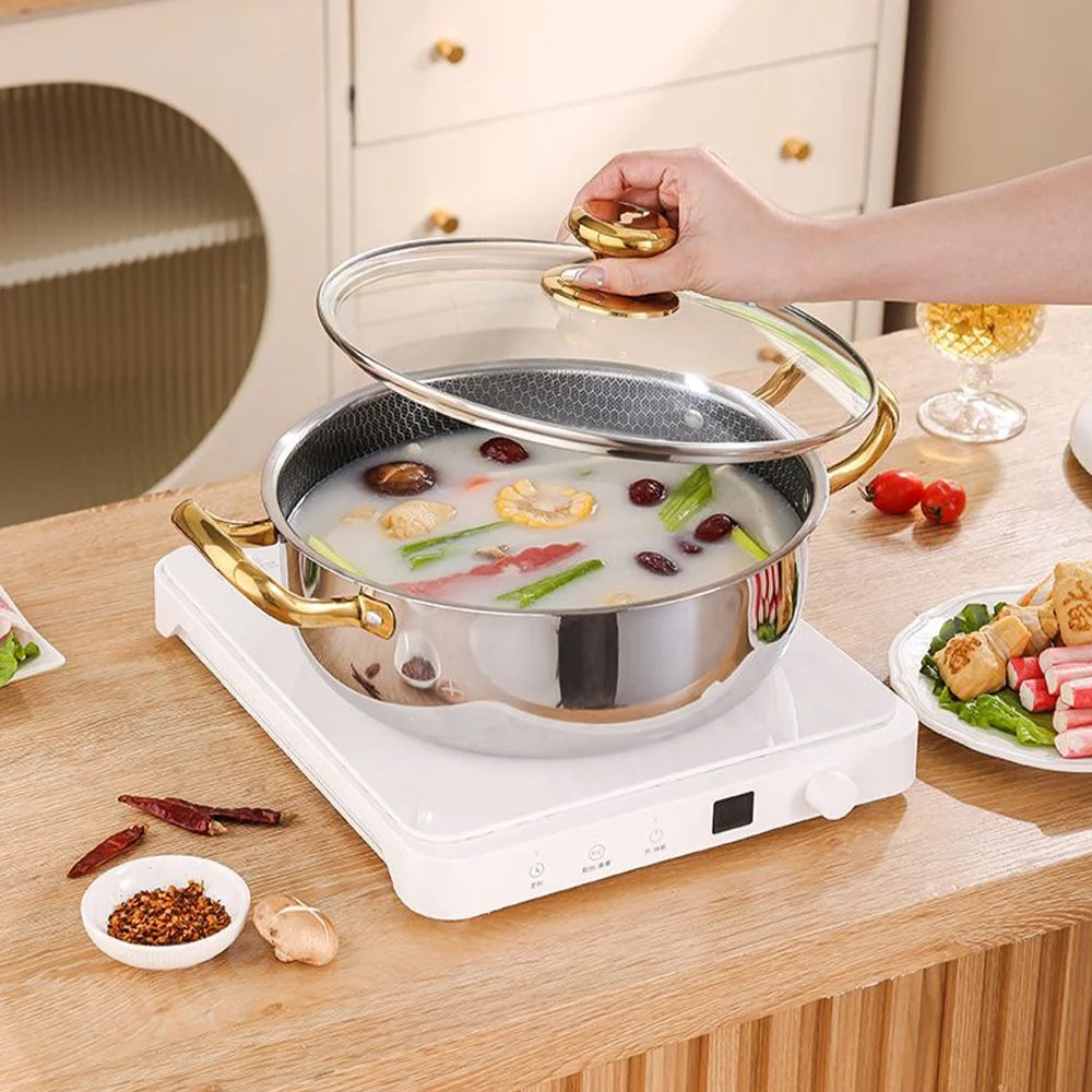 30cm Stainless Steel Frying Pan Honeycomb Non-stick Soup Pot wok with lid Home Induction Cooker Gas Stove Stew Kitchen Cookware