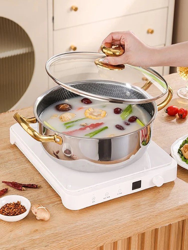 30cm Stainless Steel Frying Pan Honeycomb Non-stick Soup Pot wok with lid Home Induction Cooker Gas Stove Stew Kitchen Cookware