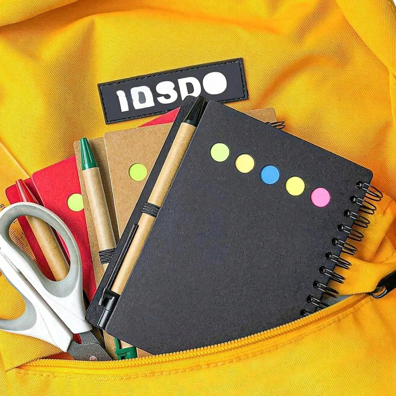 4pcs-set Spiral Notebook-Pocket Notepad with Pen Loop,Sticky Notes&Index Tabs,4.1x5.3"Brown Paper Cover,Portable Lined Journal