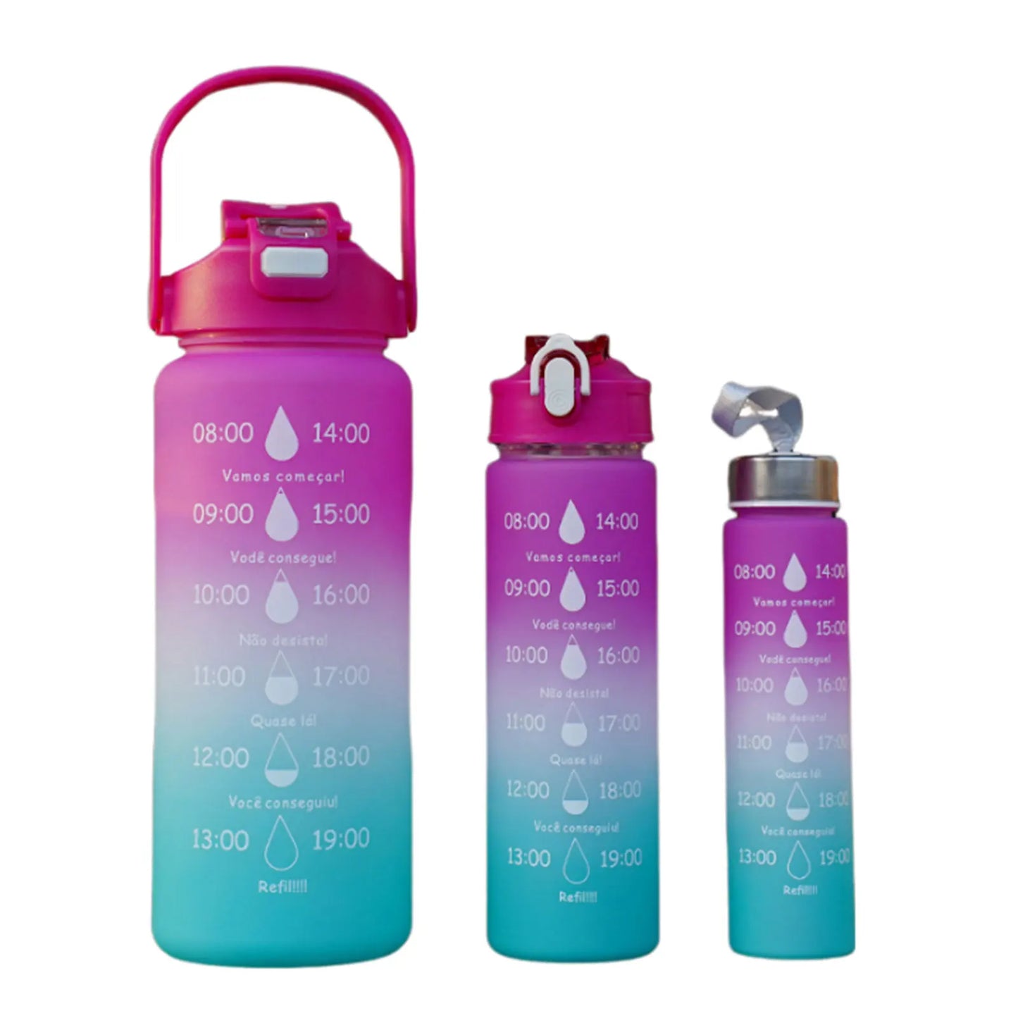 3PCS Leakproof Water Bottles with Times to Drink and Straw Motivational Drinking Sports Water Bottle for Fitness Gym Outdoor
