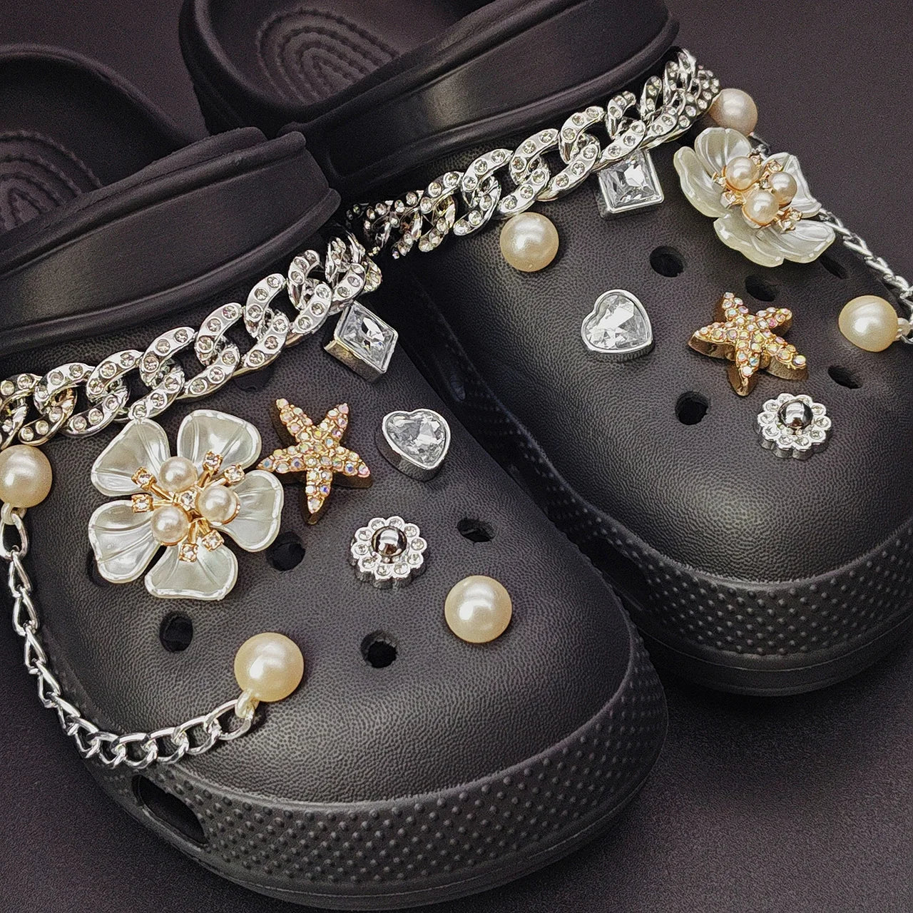Summer Floral Starfish Shoe Charms for Crocs Garden Pins DIY Sandals Shoes Decorations Beach Slipper Accessories Party Women Set