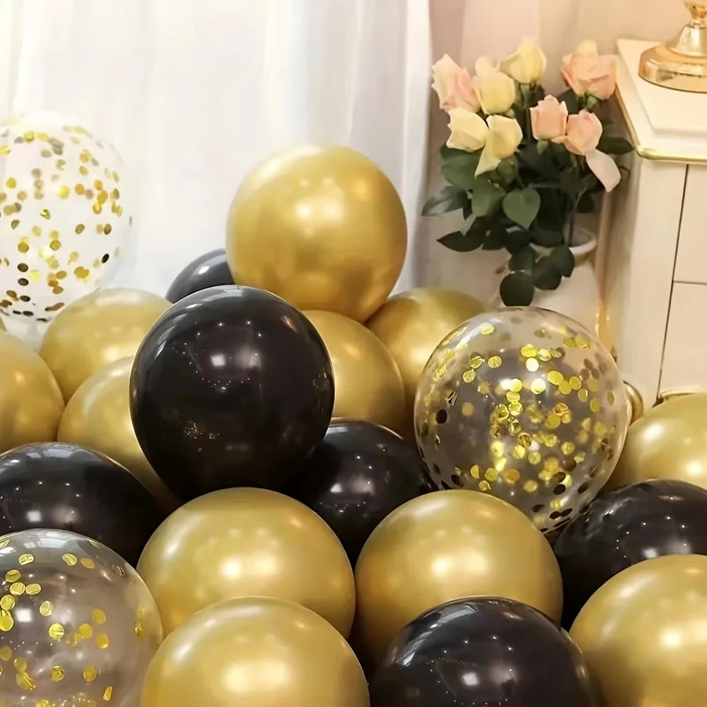 16pcs Black and Metallic Gold Balloons for Birthday New Year Wedding Graduation Party Baby Shower Decorations