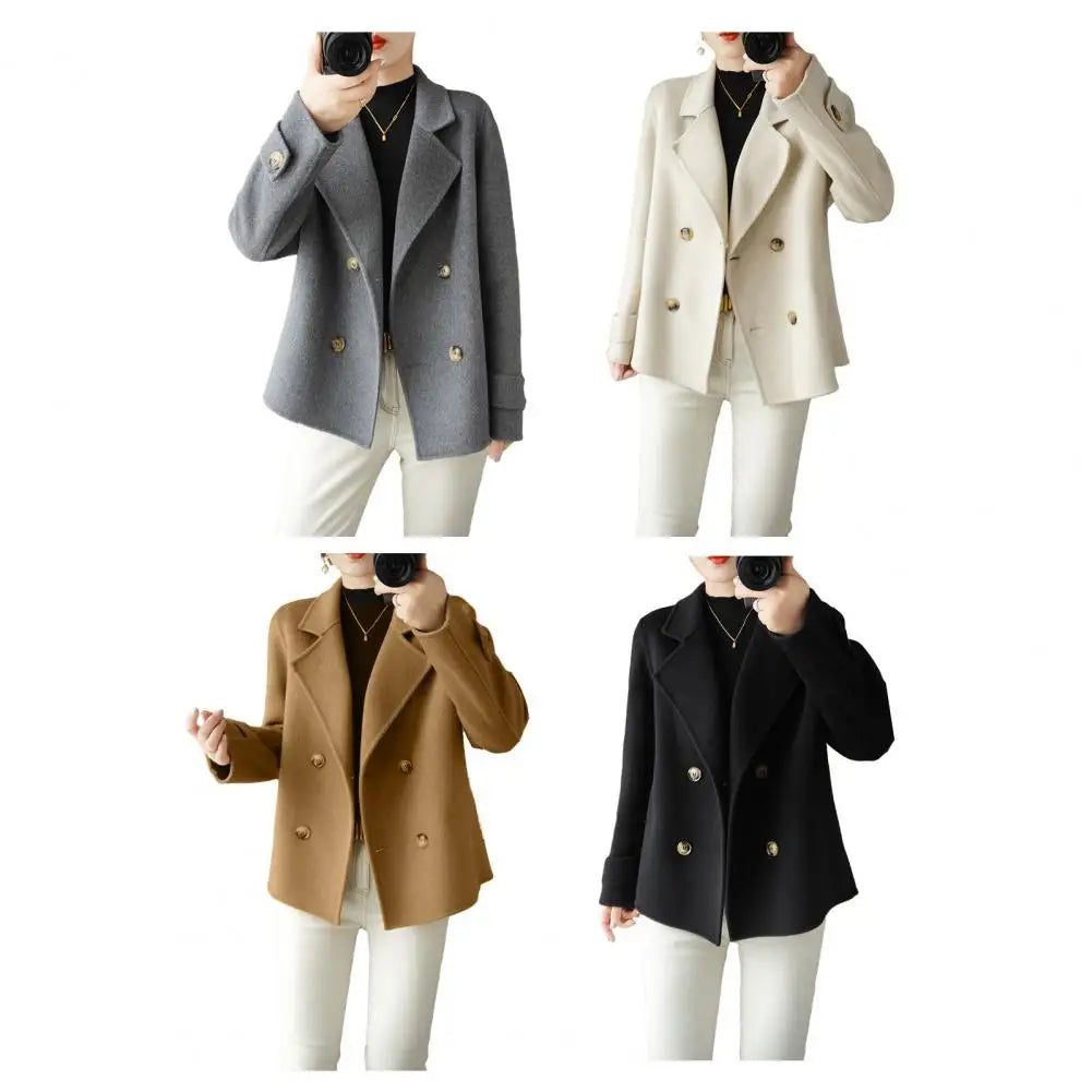 Women Long-sleeved Jacket Elegant Double-breasted Woolen Coat for Women Warm Stylish Fall/winter Jacket Formal Business for Ol