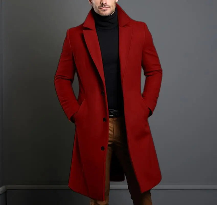 2025 New Woolen Coat for Men Mid to Long Solid Color High-end Minimalist Autumn and Winter Woolen Coat Warm Youth Coat