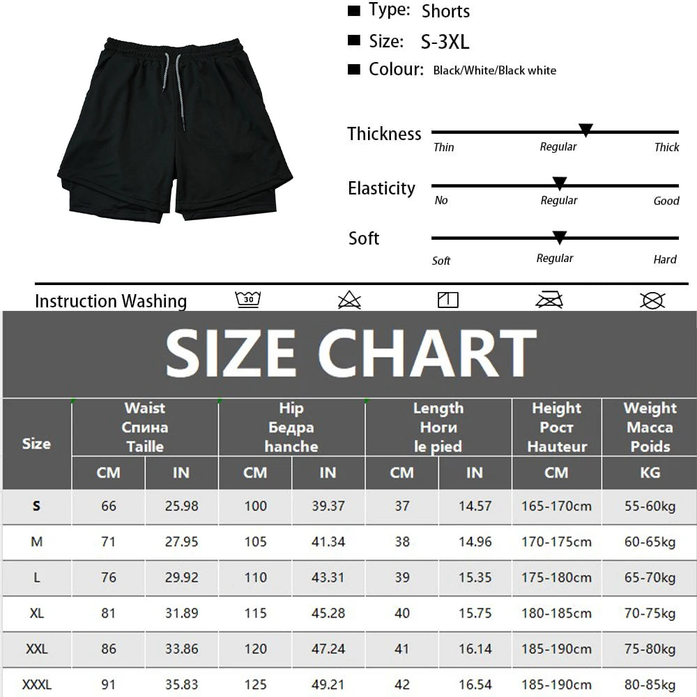 Men's Gym Performance Shorts 2 In 1 Running Quick-Drying Jogging Short Pants Workout Sportswear Yoga Basketball Shorts