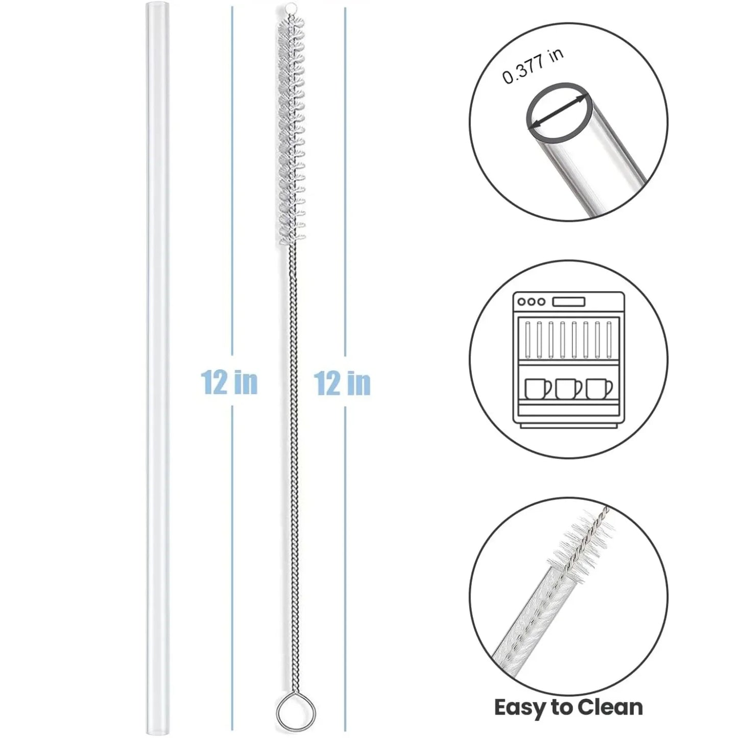 Replacement Straws for Stanley 40 oz Cup Tumbler, 12 Pack Clear Reusable Plastic Straws, 2 Straw Brushes,for Stanley Cup