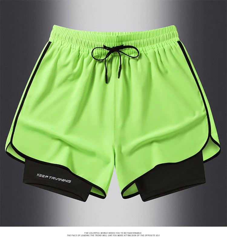 UETEEY Men's Shorts 2 in 1 Sports Fitness Gym Running Workout Shorts Hidden Pocket Quick Drying Cycling Jogging Men Short Pants