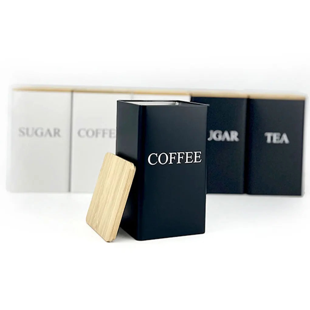 3Pcs Coffee Bean Storage Bottle with Bamboo Lid Simple Style Tea Coffee Sugar Storage Jar Tea Can Kitchen Storage & Organization