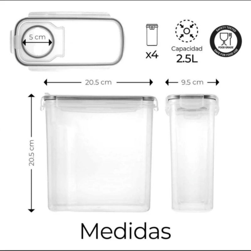 Kitchen Food Storage Tank Miscellaneous Grain Storage Box 2.5L/4L Set Transparent PP Sealed and Waterproof Storage Tank 4pc