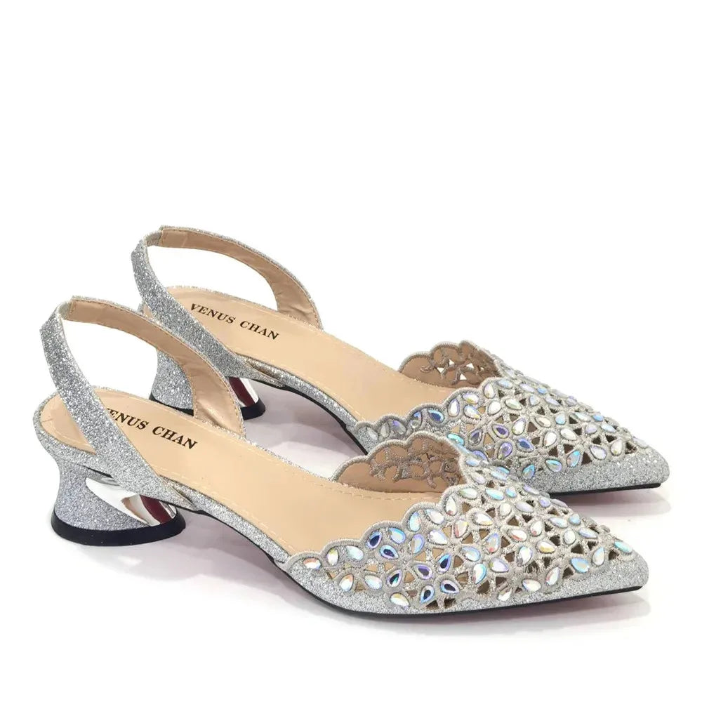 Ladies Italian High Heel and Bag Set Golden Color Italian Shoe with Matching Bag Set 2024 Nigerian Shoes and Bag Set for Party