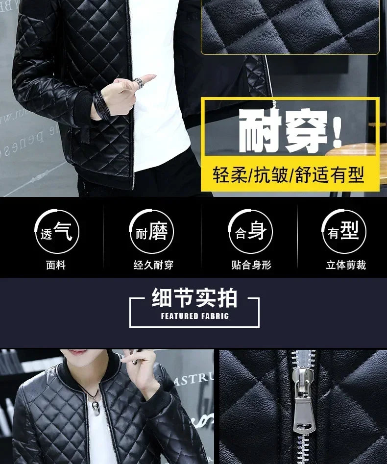 Men's Motorcycle Leather Coat Mens Clothes Slim Fit Casual Leather Jackets Trendy Mens Jackets Fashion Vintage Leather Coats