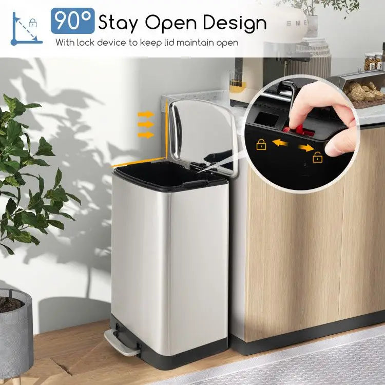 13.2 Gal Stainless Steel Trash Can with Lock Device for Garbage Disposal