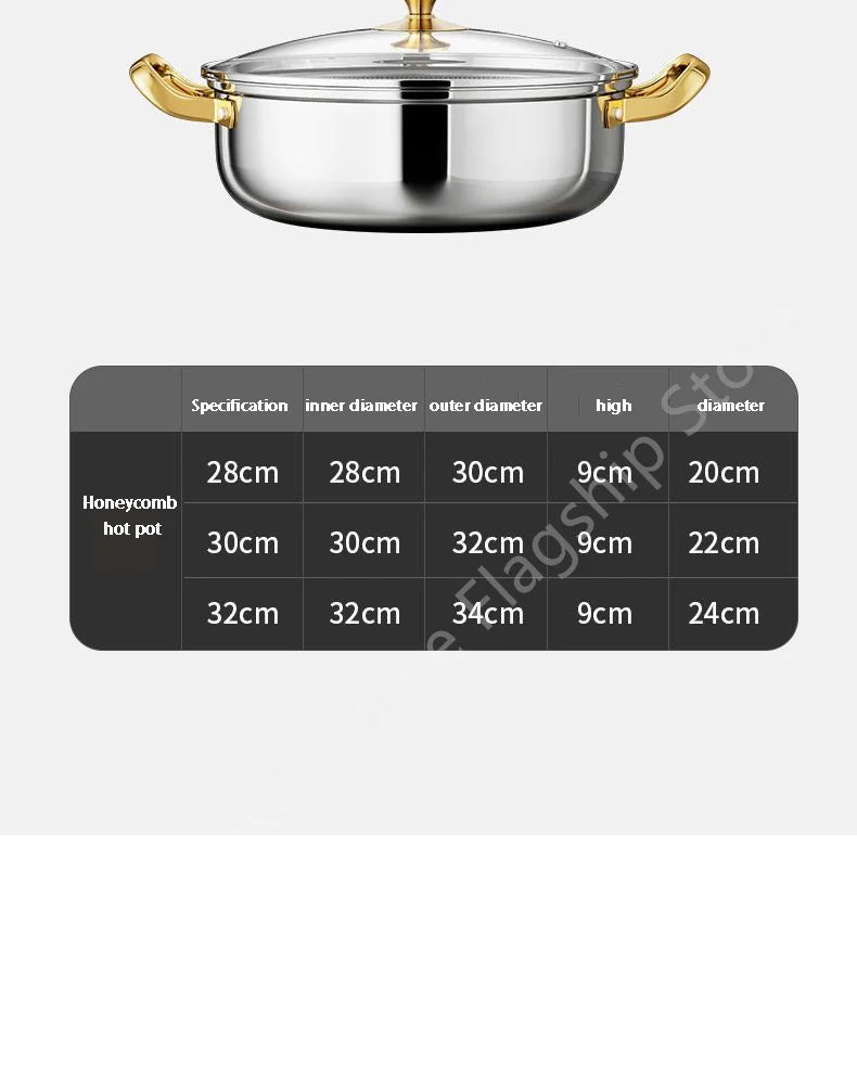 30cm Stainless Steel Frying Pan Honeycomb Non-stick Soup Pot wok with lid Home Induction Cooker Gas Stove Stew Kitchen Cookware