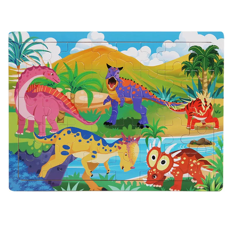 Children 40Piece Montessori Toys Wooden Puzzles Cartoon Animal/vehicle Intelligence Jigsaw 3d Puzzles Educational Toys