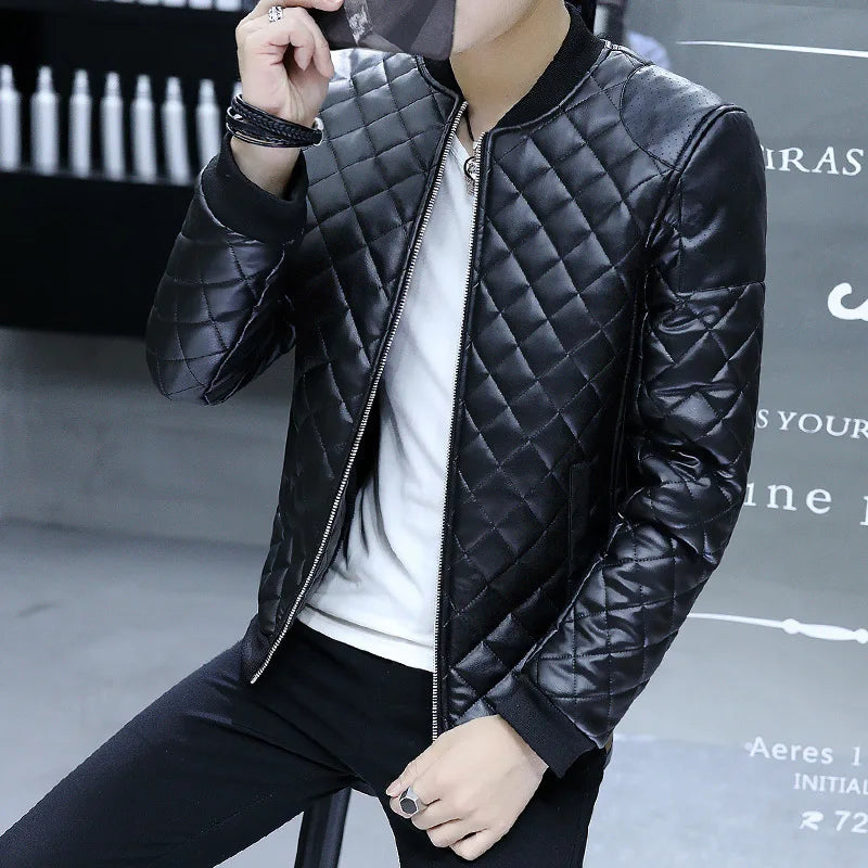 Men's Motorcycle Leather Coat Mens Clothes Slim Fit Casual Leather Jackets Trendy Mens Jackets Fashion Vintage Leather Coats