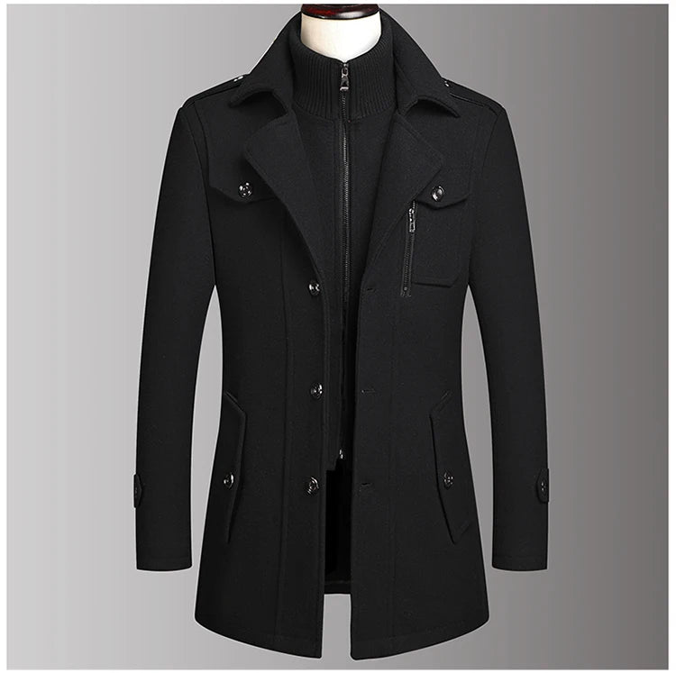 Men's Double Collar Wool Coat Fashion Handsome Autumn Winter Business Style High Quality Middle-aged Men's Fashion Woolen Coat