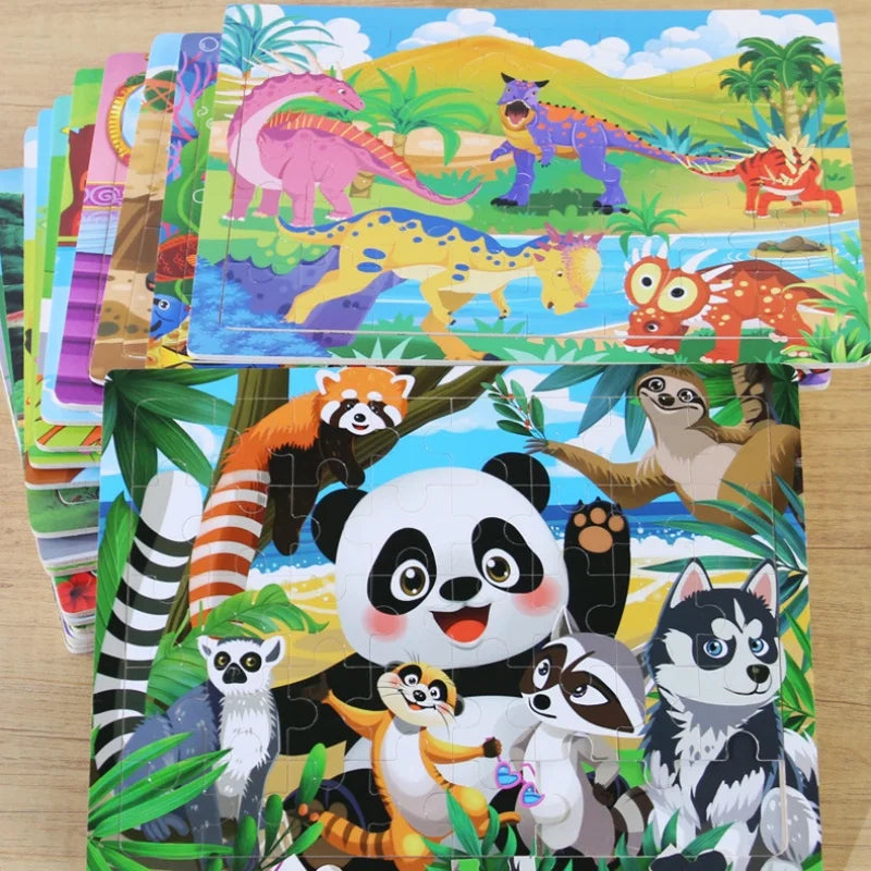 Children 40Piece Montessori Toys Wooden Puzzles Cartoon Animal/vehicle Intelligence Jigsaw 3d Puzzles Educational Toys