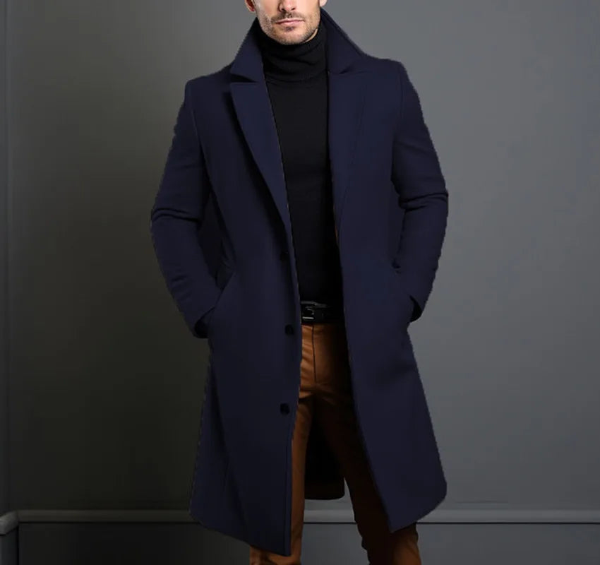 2025 New Woolen Coat for Men Mid to Long Solid Color High-end Minimalist Autumn and Winter Woolen Coat Warm Youth Coat