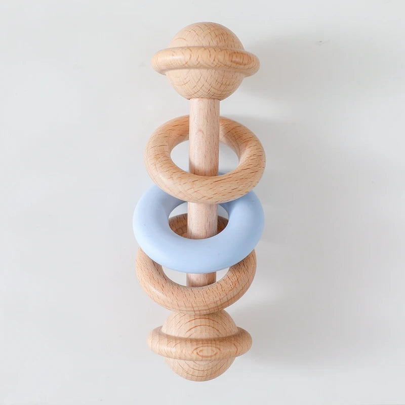 Baby Toys Wooden Rattles Silicone Ring Baby Rattles and Mobiles 0 12 Months Sensory Toys for Baby Wooden Teether for Baby Gifts