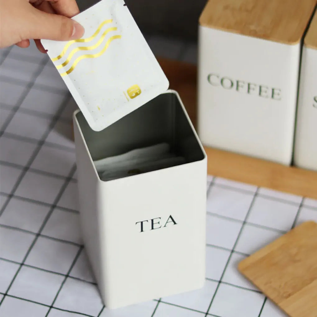 3Pcs Coffee Bean Storage Bottle with Bamboo Lid Simple Style Tea Coffee Sugar Storage Jar Tea Can Kitchen Storage & Organization