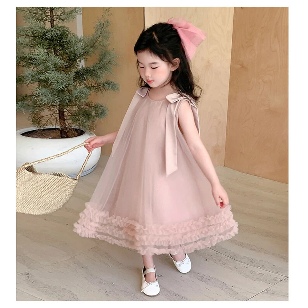 Sleeveless Loose Beach Mermaid Dress Baby Girls Cute Ruffled Pink Bow Lace Irregular Dress Graduation Ball Gown Party Dress 2025