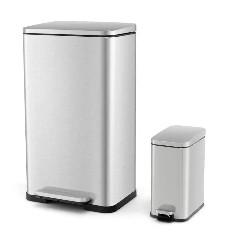 10.5 Gal and 1.6 Gal Step Trash Can Combo Set Detachable Inner Buckets for Convenient Kitchen Storage