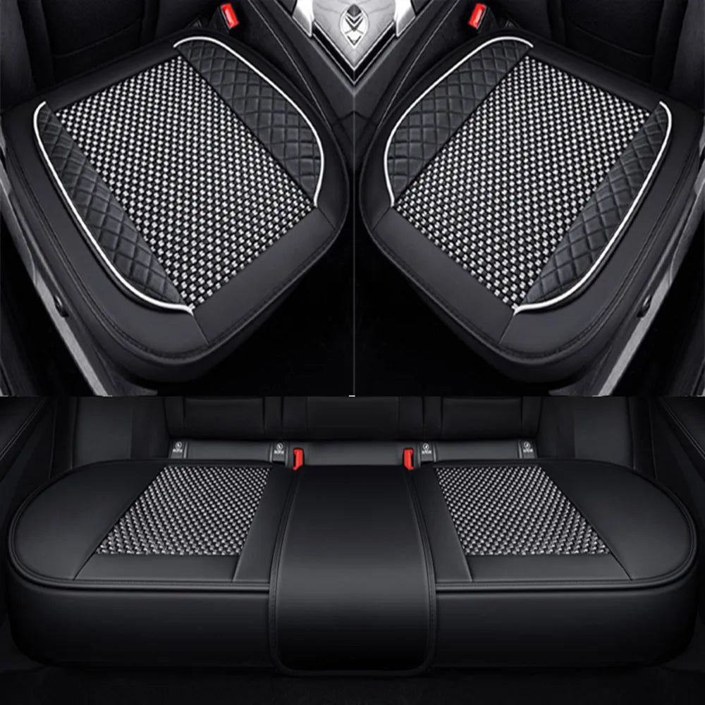 Universal Car Seat Cover Ice Silk + PU Leather Seat Anti-slip Protection Cushion Luxury Seat Decoration Styling Accessories